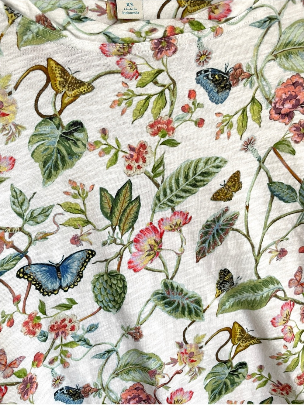 Sundance Floral Scoop Neck Top Botanical Butterfly Print, Size XS